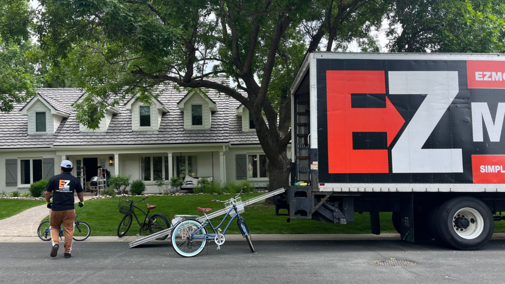 EZ moving truck in front of family home