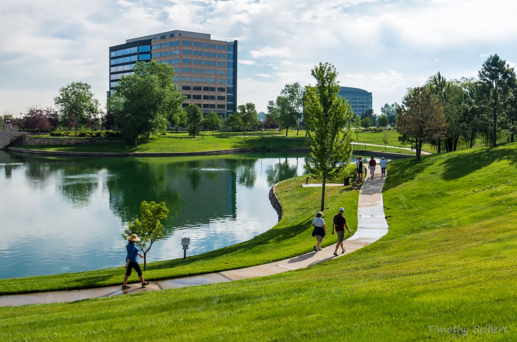 Lake in Broomfield Colorado in front of office building