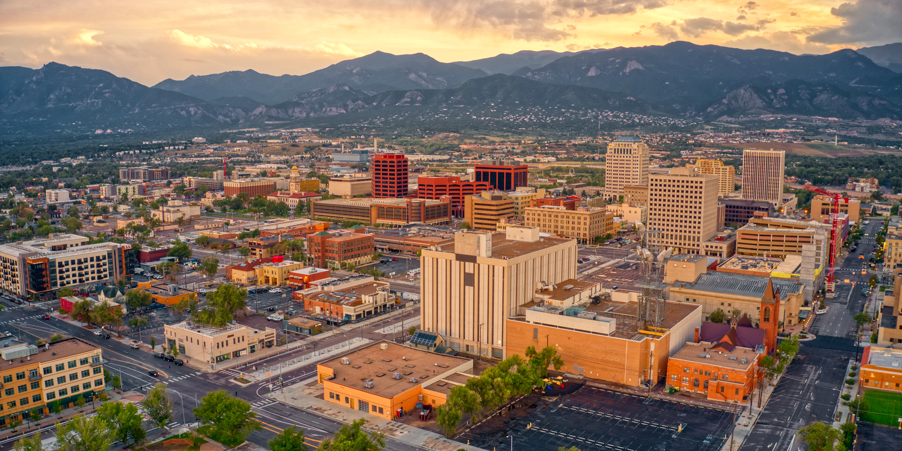 Downtown Colorado Springs at golden hour