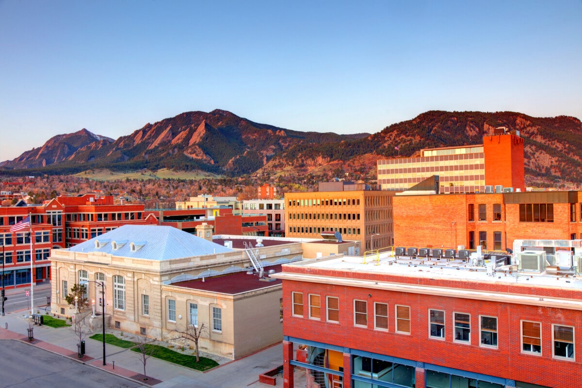 Downtown Boulder Colorado at golden hour